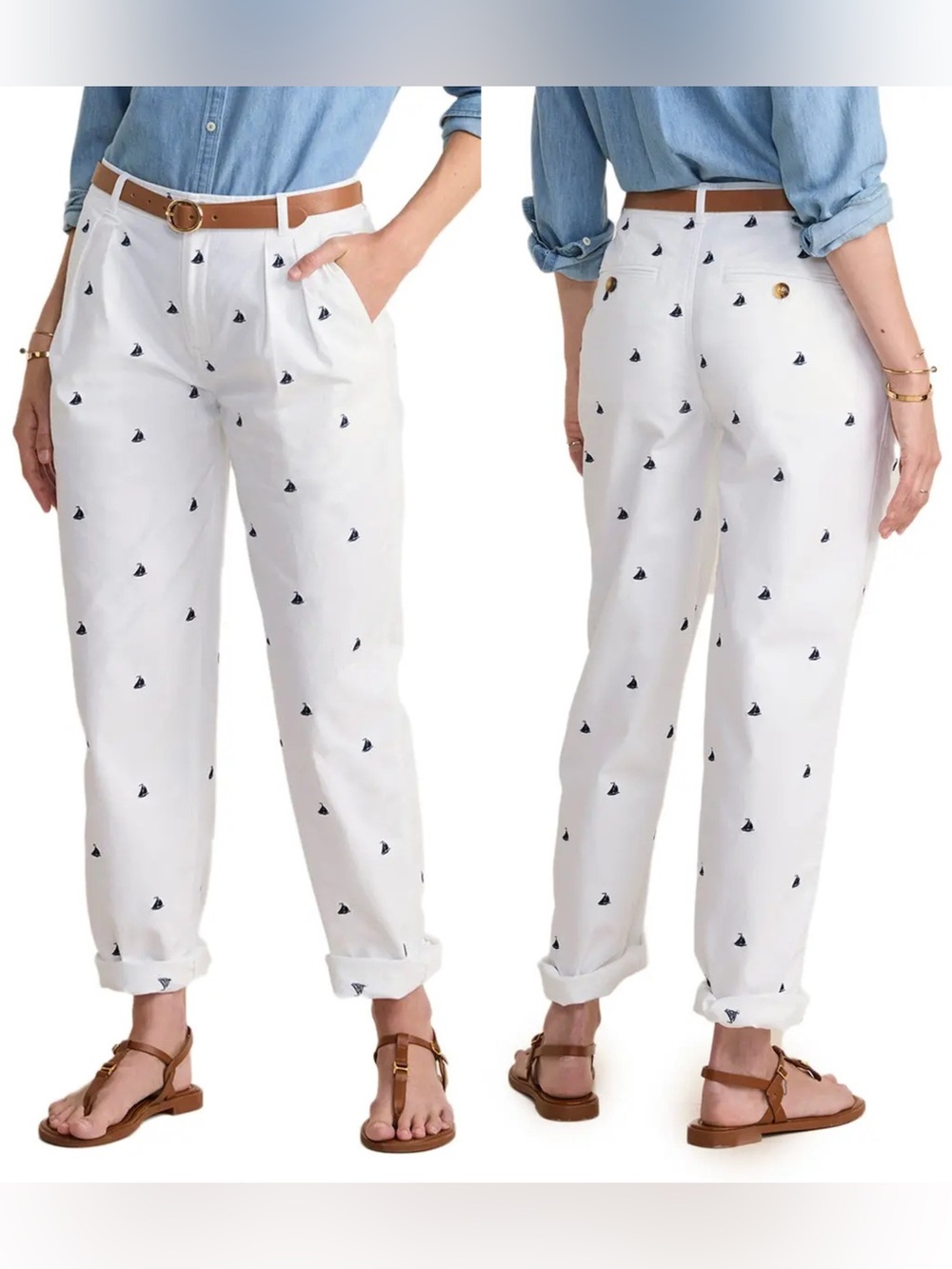 Vineyard Vines Sailboat Embroidered Relaxed Chino Pants White Size 8